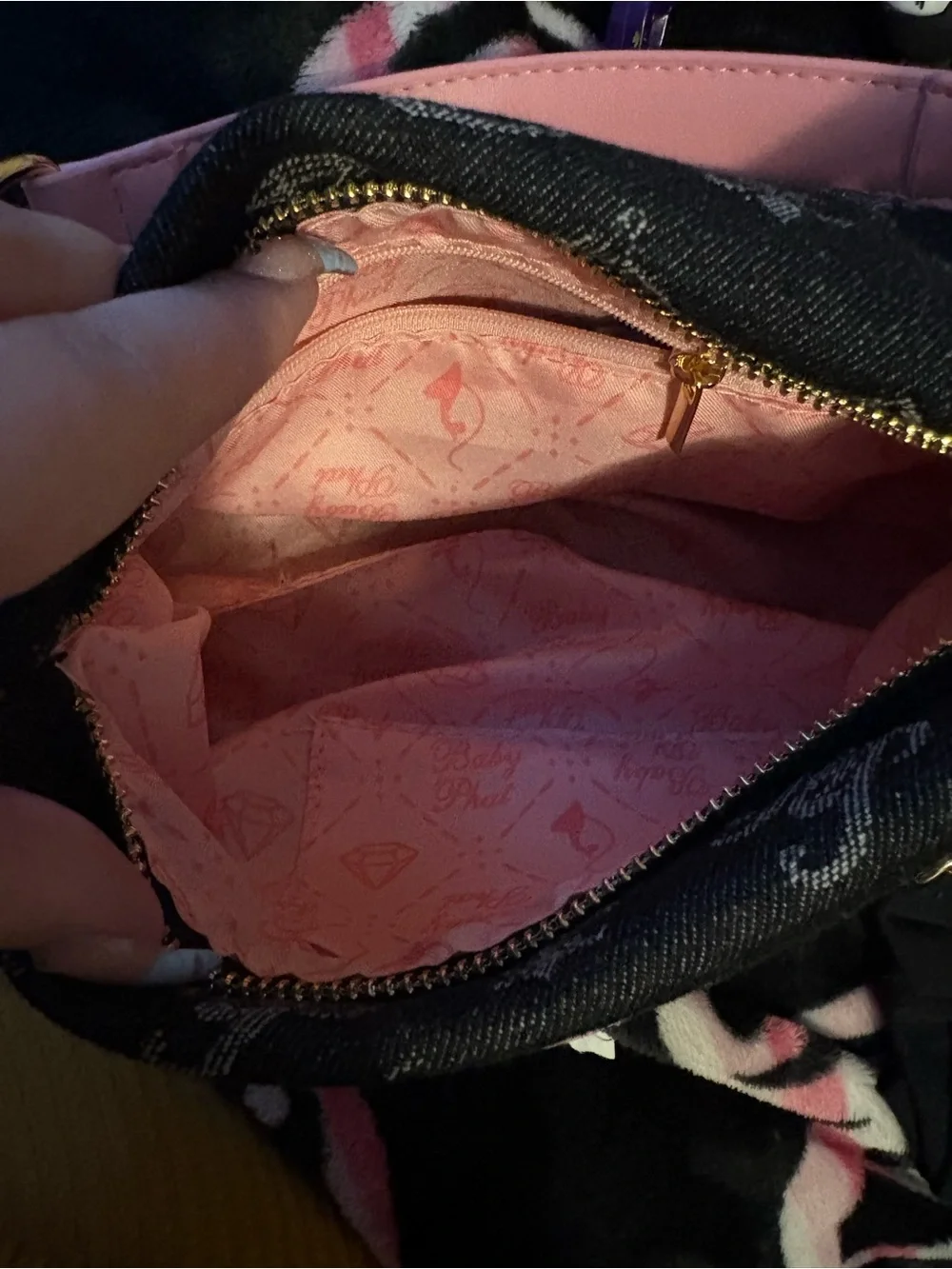Baby Phat Black Monogram Hobo with Pink Trim & Gold Chain